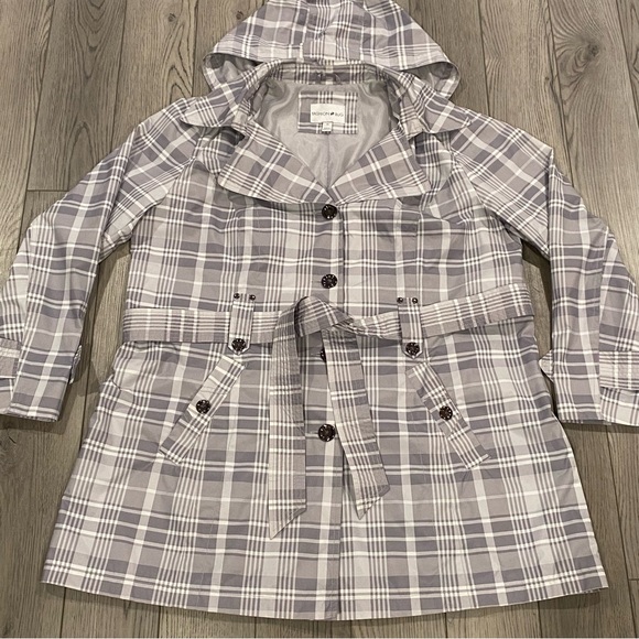 Vintage Fashion Bug Trench Coat Women’s Plus Size 1X Gray Plaid Rain Jacket - Picture 3 of 15
